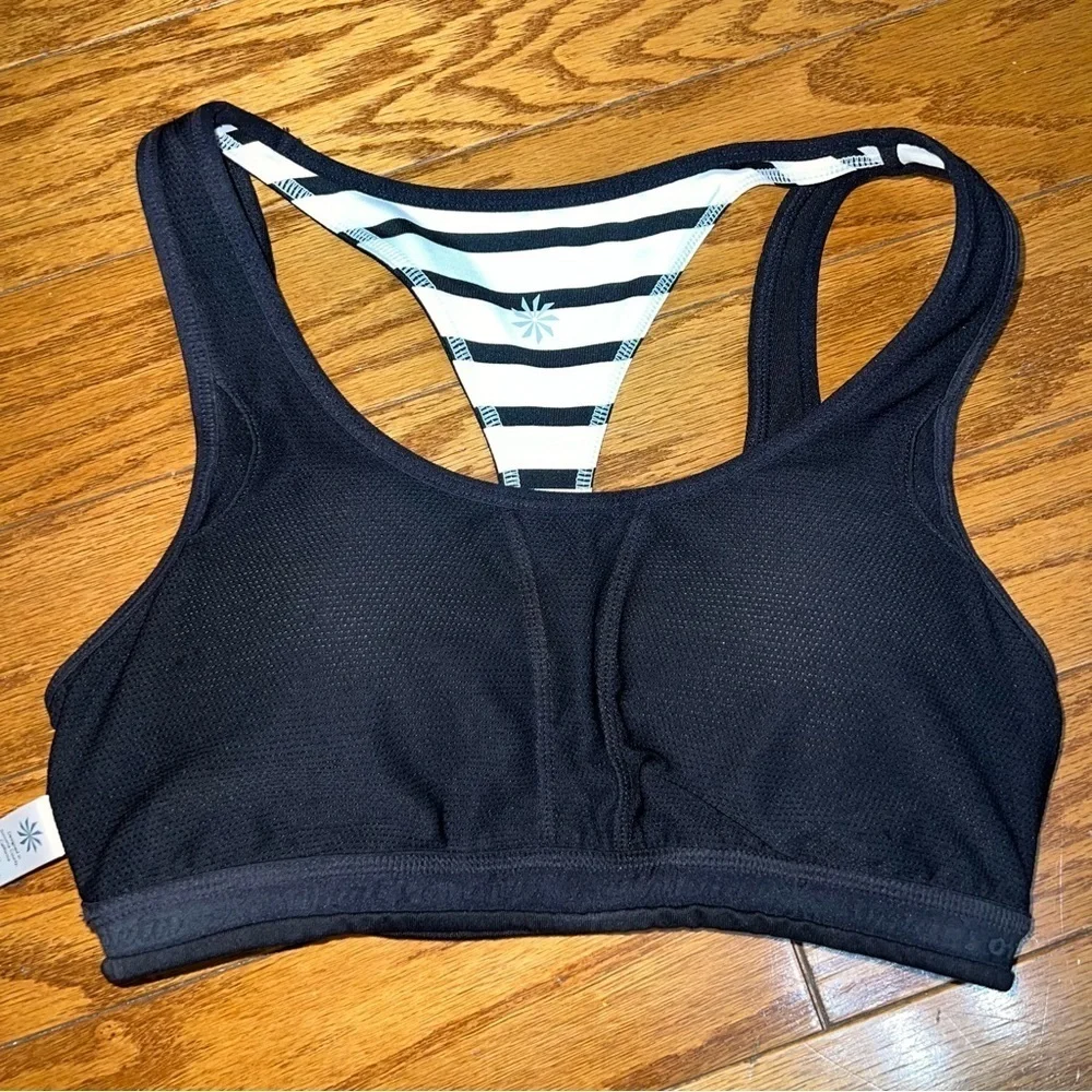 Athleta Triple Dare Black and White Striped Racerback Sports Bra Size Small